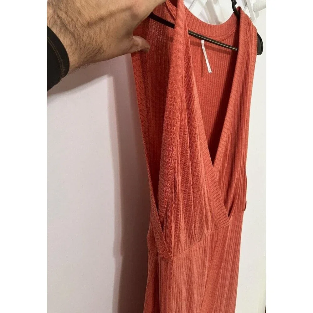 Free People Women’s Burnt Orange Boho Maxi Tank Dress Faux‎ Wrap Size S/P